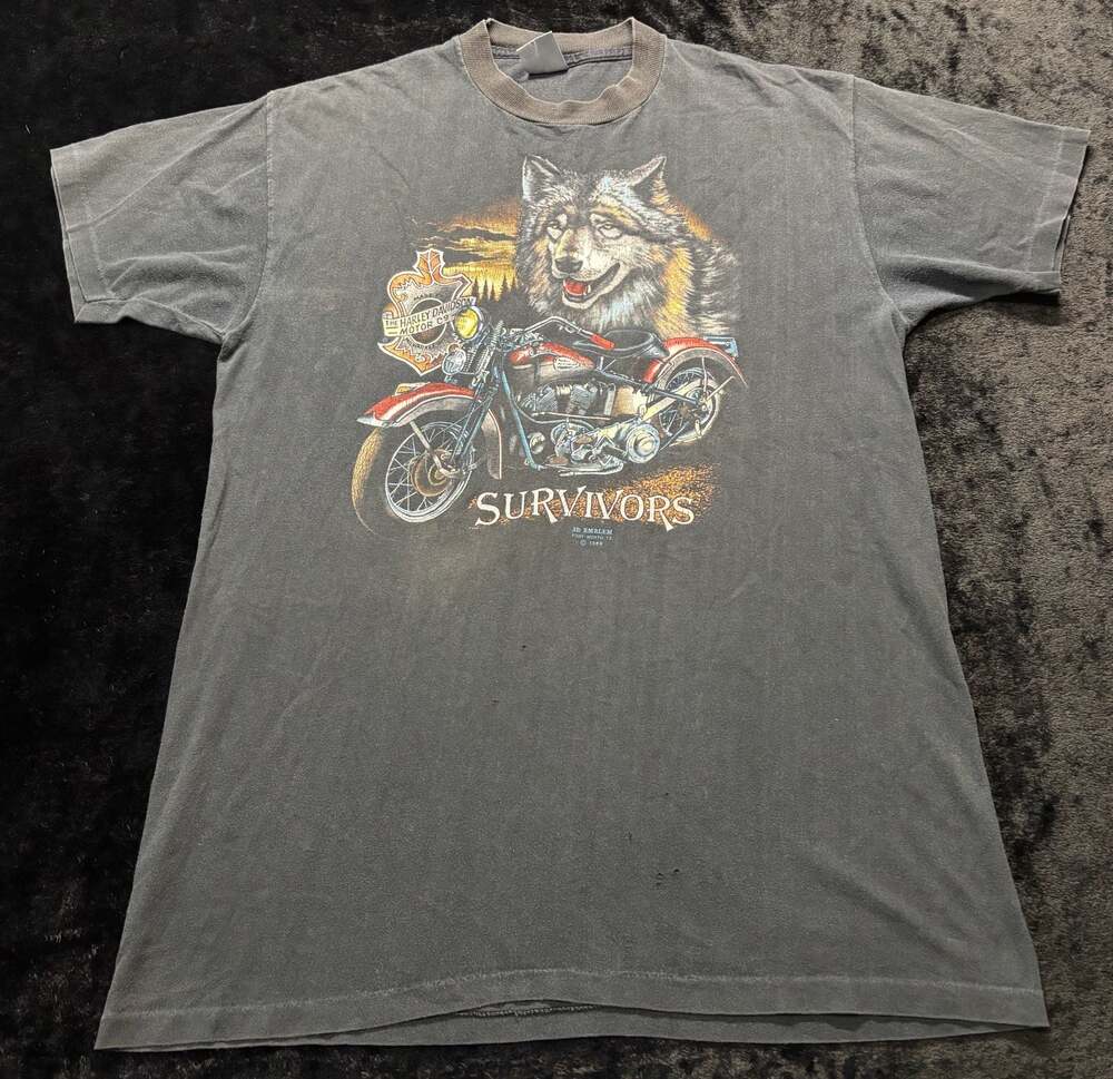 Men XL Vintage 1987 3D Emblem Harley Davidson Pennsylvania Wolf T-Shirt